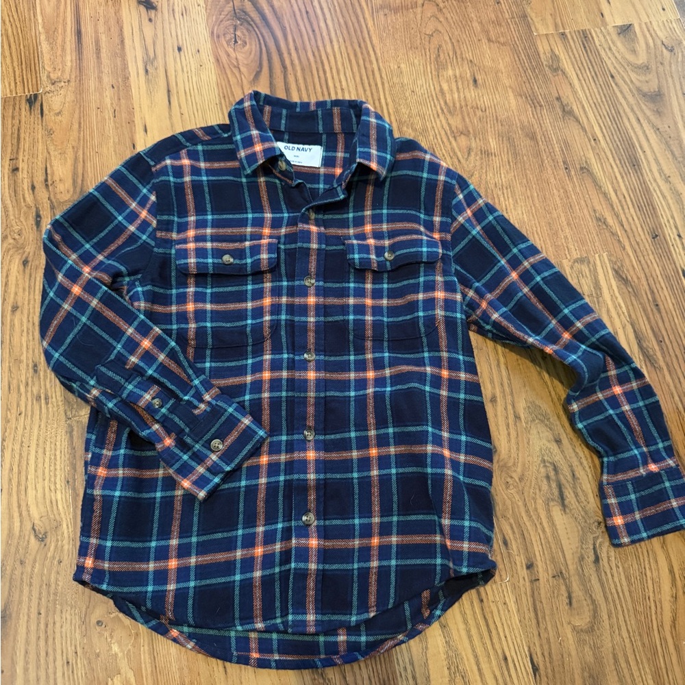 Old Navy Blue and Orange Plaid Shirt